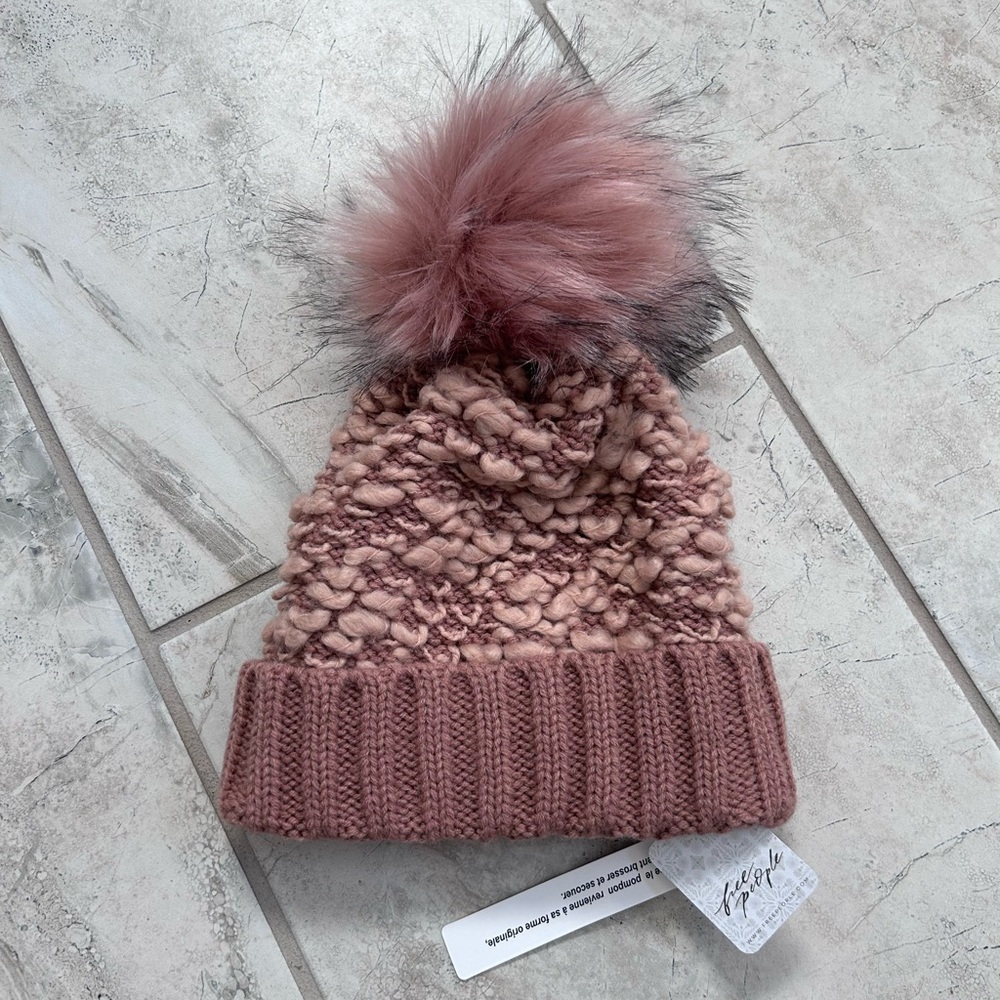 NWT Free People Full Moon Nubby Pom Beanie Rosewood One Size Wool Boho Warm Ski